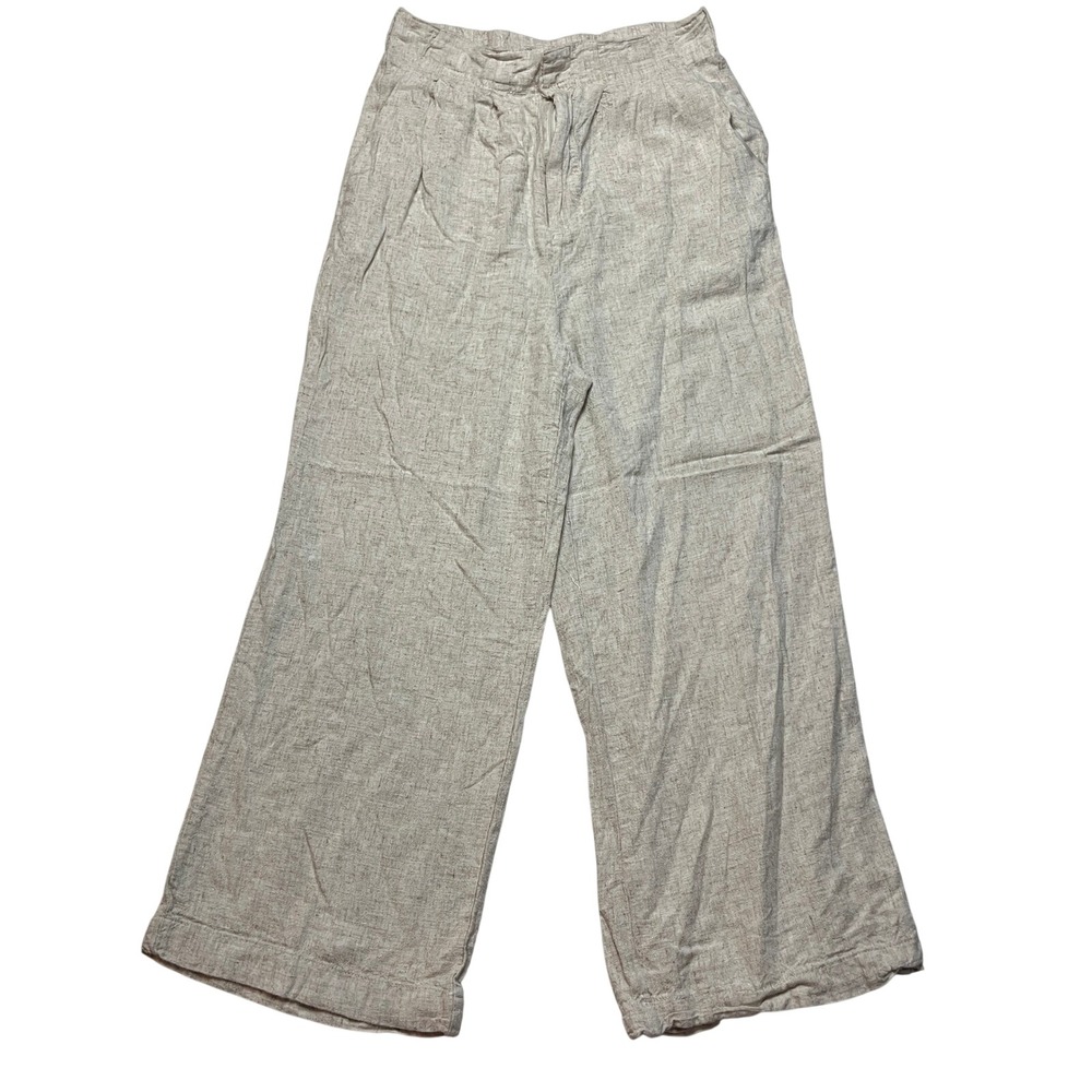 Hunter & Brown Pants Womens Small Beige Linen Blend Wide Leg Relaxed HBP632 Boho